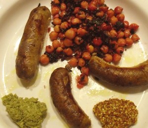 sausages with chickpeas and beet greens