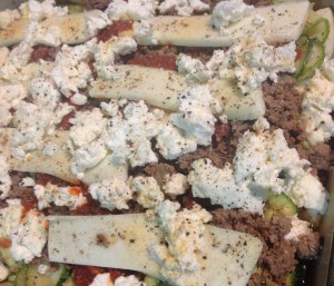 Squash lasagna with pork sausage, chèvre,  goat mozzarella and marinara.